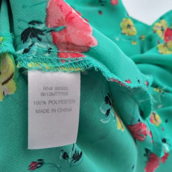 Charming Charlie Chiffon Shrug Green Floral Cardigan Size Small - Picture 9 of 9